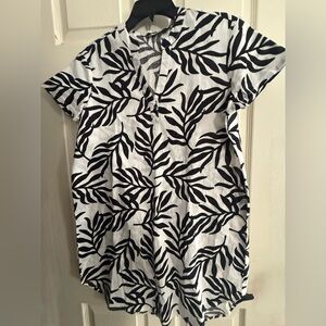 Black and White Leaf Print Dress or Cover Up